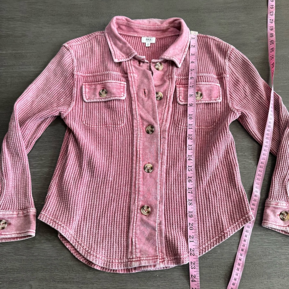 Buckle Faded Red Waffle Knit Jacket Shacket Button Up L S - Picture 9 of 10
